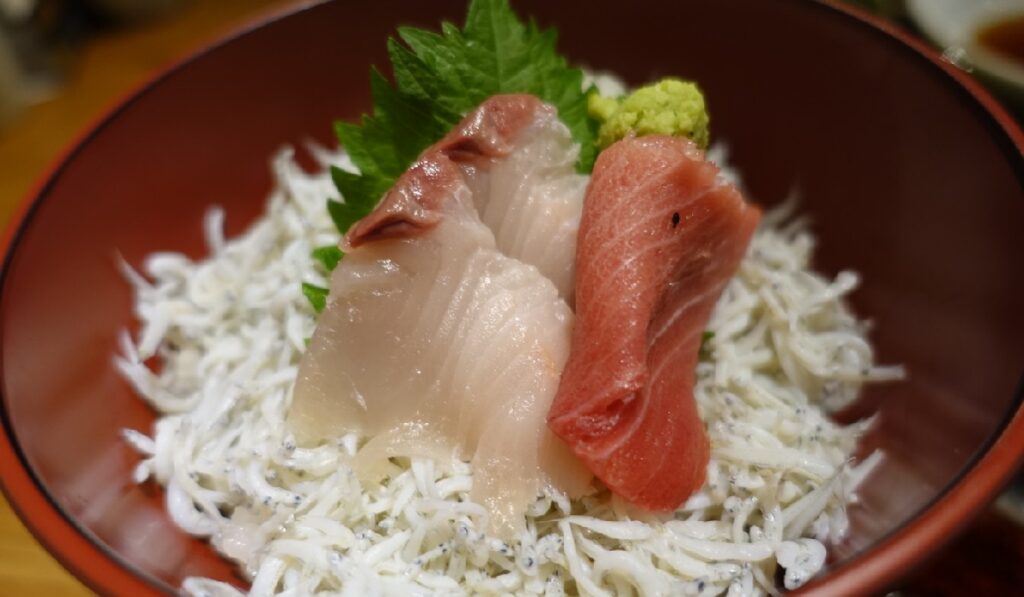 しらす丼とインドマグロとサワラのお刺身