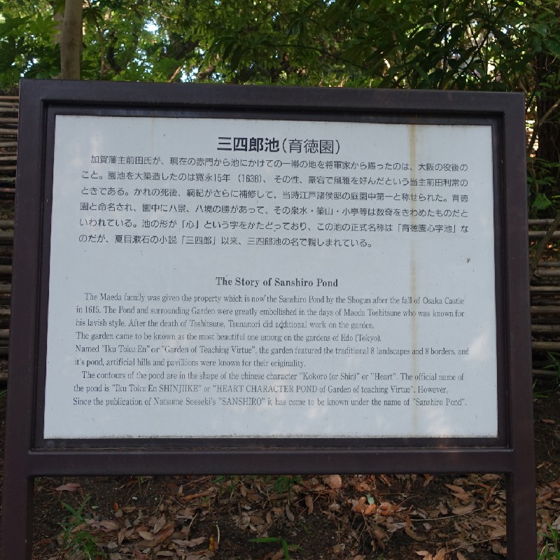 『三四郎池』の説明看板