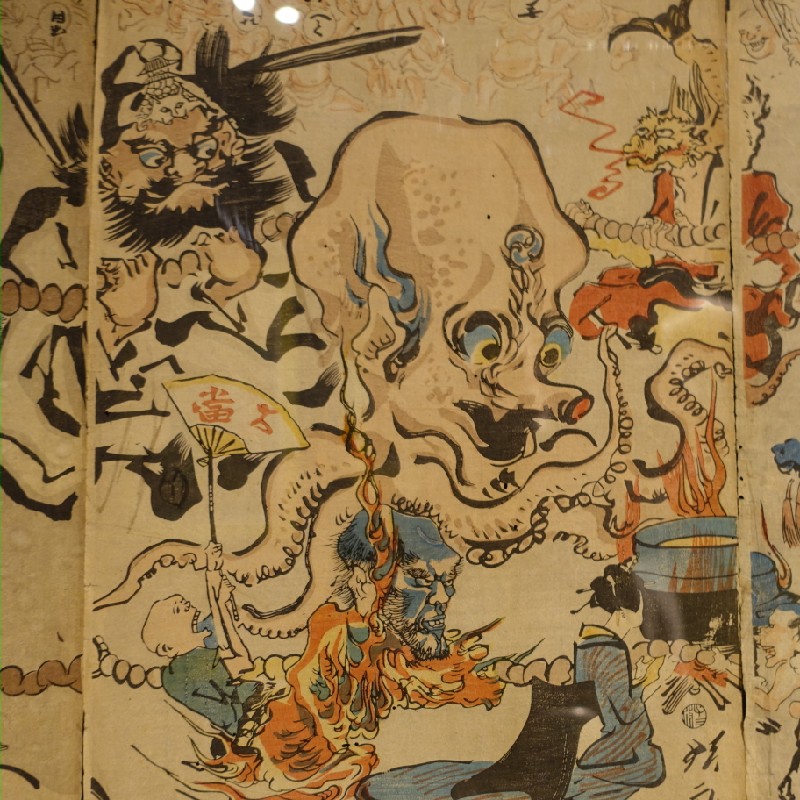 河鍋暁斎『狂斎百狂 どふけ百万遍』1864年の大タコ