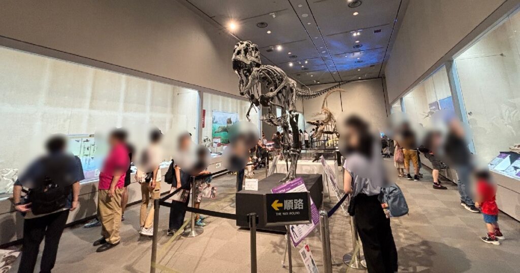 日曜日、12時頃の特別展『ちば恐竜博』の会場の様子